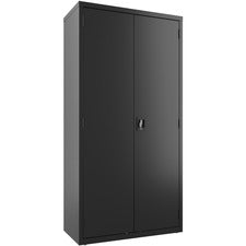 Lorell Steel Wardrobe Storage Cabinet - 36" x 18" x 72" - 2 x Shelf(ves) - Durable, Welded, Recessed Handle, Removable Lock, Locking System, Adjustable Shelf - Black - Steel - Recycled