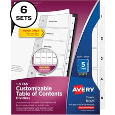 Avery&reg; Classification Folder 5-tab TOC Dividers - 30 x Divider(s) - 1-5, Table of Contents - 5 Tab(s)/Set - 8.5" Divider Width x 11" Divider Length - 3 Hole Punched - White Paper Divider - White Paper Tab(s) - 6 / Pack