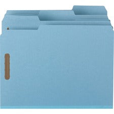 Smead 1/3 Tab Cut Letter Recycled Fastener Folder - 8 1/2" x 11" - 125 Sheet Capacity - 1" Expansion - 2 x 2K Fastener(s) - Assorted Position Tab Position - Pressboard - Blue - 100% Recycled - 25 / Box