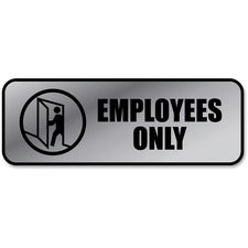 Brushed Metal Office Sign, Employees Only, 9 X 3, Silver