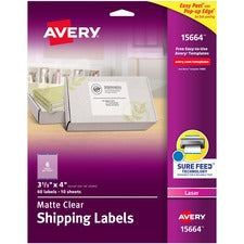 Avery&reg; Easy Peel Return Address Labels - 3 21/64" Width x 4" Length - Permanent Adhesive - Rectangle - Laser - Clear - Film - 6 / Sheet - 10 Total Sheets - 60 Total Label(s) - 5