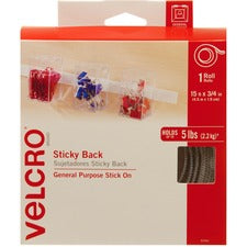 Sticky-back Fasteners With Dispenser, Removable Adhesive, 0.75" X 15 Ft, White