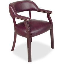 Lorell Traditional Captain Side Chair - Burgundy Vinyl Seat - Hardwood Frame - Four-legged Base - Oxblood - Vinyl, Wood - 1 Each