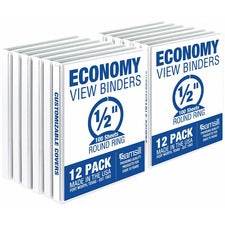 Samsill Economy 0.5 Inch 3 Ring Binder - Round Ring Binder - White - 12 Pack - Samsill Economy 0.5 Inch 3 Ring Binder - Made in the USA - Round Ring Binder - Non-Stick Customizable Cover - White - 12 Pack (I08517C)