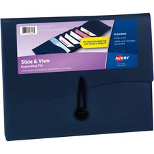 Avery&reg; Slide & View Letter Organizer Folder - 8 1/2" x 11" - 40 Sheet Capacity - 6 Pocket(s) - Plastic, Poly - Navy - 1 Each