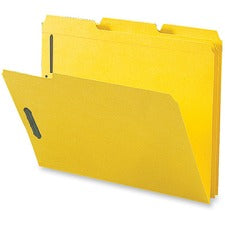 Business Source 1/3 Tab Cut Letter Recycled Fastener Folder - 8 1/2" x 11" - 3/4" Expansion - 2 Fastener(s) - 2" Fastener Capacity - Top Tab Location - Assorted Position Tab Position - Yellow - 10% Recycled - 50 / Box