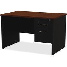 Lorell Walnut Laminate Commercial Steel Desk Series Pedestal Desk - 2-Drawer - 48" x 30" , 1.1" Top - 2 x Box, File Drawer(s) - Single Pedestal on Right Side - Material: Steel - Finish: Walnut Laminate, Black