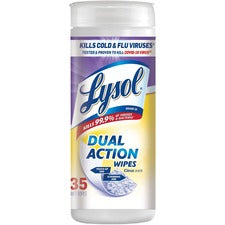 Lysol Dual Action Wipes - Wipe - Citrus Scent - 35 / Canister - 1 Each - White/Purple