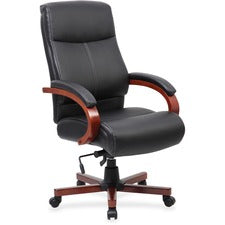 Lorell Executive Chair - Black Leather Seat - Black Leather Back - High Back - 1 Each