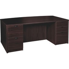 Lorell Prominence 2.0 Espresso Laminate Double-Pedestal Desk - 5-Drawer - 1" Top, 72" x 42"29" - 5 x File, Box Drawer(s) - Double Pedestal - Band Edge - Material: Particleboard - Finish: Espresso Laminate, Thermofused Melamine (TFM)