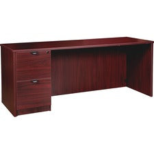 Lorell Prominence 2.0 Mahogany Laminate Left-Pedestal Credenza - 2-Drawer - 66" x 24"29" , 1" Top - 2 x File Drawer(s) - Single Pedestal on Left Side - Band Edge - Material: Particleboard - Finish: Thermofused Melamine (TFM)