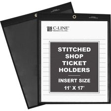 C-Line Stitched Shop Ticket Holders - Support 8.50" x 14" , 11" x 14" Media - Vinyl - 25 / Box - Black, Clear - Heavy Duty