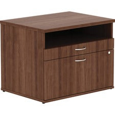 Lorell Walnut Open Shelf File Cabinet Credenza - 2-Drawer - 29.5" x 22" x 23.1" - 2 x File, Storage Drawer(s) - Finish: Walnut Laminate