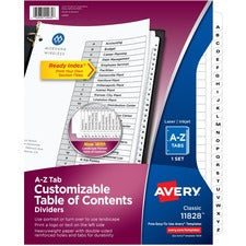 Avery&reg; A-Z Black & White Table of Contents Dividers - 26 x Divider(s) - A-Z, Table of Contents - 26 Tab(s)/Set - 8.5" Divider Width x 11" Divider Length - 3 Hole Punched - White Paper Divider - White Paper Tab(s) - 12