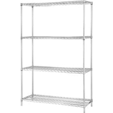 Lorell Industrial Chrome Wire Shelving Starter Kit - 48" Width x 24" Depth - Steel - Chrome