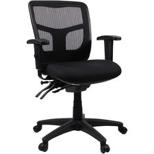 Lorell Managerial Swivel Mesh Mid-back Chair - Black Fabric Seat - Black Back - Black Frame - 5-star Base - Black - 1 Each