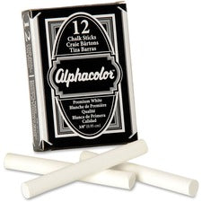 Quartet Alphacolor Premium Chalk Sticks - 0.4" Diameter - White - 12 / Box