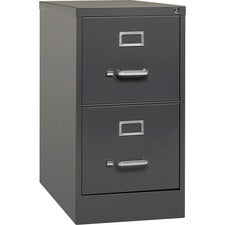 Lorell 26-1/2" Vertical File Cabinet - 2-Drawer - 15" x 26.5" x 28.4" - 2 x Drawer(s) for File - Letter - Vertical - Drawer Extension, Security Lock, Label Holder, Pull Handle - Charcoal - Steel - Recycled