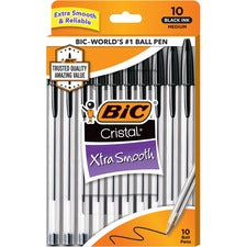 BIC Cristal Ballpoint Stick Pens - Medium Pen Point - Black - Clear Barrel - 10 / Pack