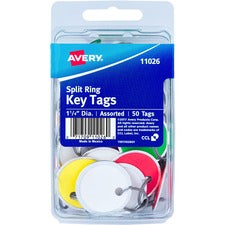 Key Tags With Split Ring, 1.25" Dia, Assorted Colors, 50/pack