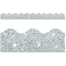 Trend Sparkle Board Trimmers - Rectangle Topped With Waves Shape - Pin-up - 0.10" Height x 2.25" Width x 390" Length - Silver - Paper - 1 / Pack