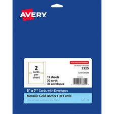 Avery&reg; Metallic Gold Border Invitation Cards - 5" x 7" - 80 lb Basis Weight - 216 g/m&#178; Grammage - Matte - 1 / Pack - Pre-printed, Tear Resistant, Foldable, Smooth Edge, Double-sided