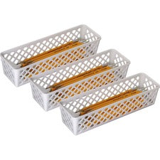Officemate Achieva&reg; Long Supply Basket, 3/PK - 3.4" Height x 10.1" Width x 3.6" Depth - Compact, Stackable, Storage Space - White - Plastic - 3 / Pack