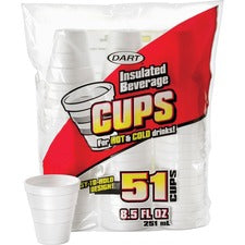 Dart Insulated Beverage Cups - 8.50 fl oz - 51 / Pack - White - Foam - Hot Drink, Cold Drink, Coffee, Hot Chocolate, Soft Drink, Iced Tea