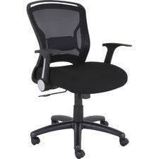 Lorell Flipper Arm Mid-back Chair - Fabric Seat - Mid Back - 5-star Base - Black - 1 Each
