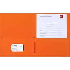 Business Source Letter Portfolio - 8 1/2" x 11" - 125 Sheet Capacity - Inside Front & Back Pocket(s) - Orange - 25 / Box