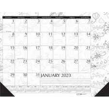 House of Doolittle Doodle Monthly Desk Pad - Julian Dates - Monthly - 12 Month - January 2023 - December 2023 - 1 Month Single Page Layout - Desk Pad - Black/White - Paper - 13" Height x 18.5" Width - Notes Area, Reference Calendar - 1 Each