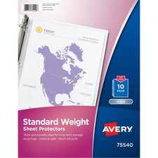 Avery&reg; Standard Weight Sheet Protectors - 10 x Sheet Capacity - For Letter 8 1/2" x 11" Sheet - 3 x Holes - Ring Binder - Top Loading - Rectangular - Semi Clear - Polypropylene - 10 / Pack