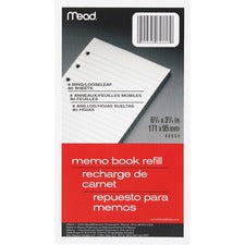 Mead Memo Book Refill Pages - 80 Sheets - 3 3/4" x 6 3/4" - White Paper - Assorted Cover - 1 Each