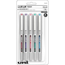 uniball&trade; Vision Rollerball Pens - Fine Pen Point - 0.7 mm Pen Point Size - Red, Brilliant Blue, Evergreen, Pink, Purple - 5 / Pack