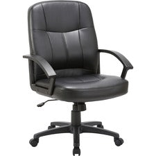 Lorell Chadwick Managerial Leather Mid-Back Chair - Black Leather Seat - Black Frame - 5-star Base - Black - 1 Each