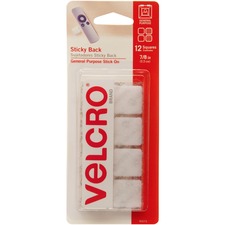 Sticky-back Fasteners, Removable Adhesive, 0.88" X 0.88", White, 12/pack