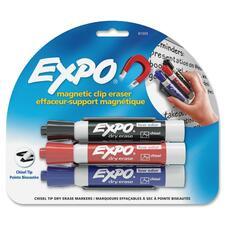 Expo Magnetic Clip Eraser - Chisel Marker Point Style - Red, Blue, Black - 1 Each