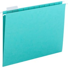 Smead Colored 1/5 Tab Cut Letter Recycled Hanging Folder - 8 1/2" x 11" - Top Tab Location - Assorted Position Tab Position - Aqua - 10% Recycled - 25 / Box