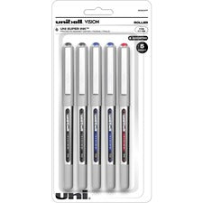 uniball&trade; Vision Rollerball Pen - Fine Pen Point - 0.7 mm Pen Point Size - Black, Blue, Red - 5 / Pack