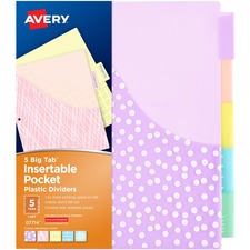 Avery&reg; Big Tab Pocket Plastic Insertable Dividers - Fashion Designs - 5 x Divider(s) - 5 - 5 Tab(s)/Set - 9.3" Divider Width x 11.13" Divider Length - 3 Hole Punched - Multicolor Plastic Divider - Multicolor Plastic Tab(s) - 2