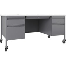 Lorell Fortress Steel Teachers Desk - 60" x 30" x 29.5" - Box, File Drawer(s) - Double Pedestal - T-mold Edge - Finish: Gray