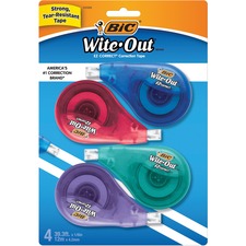 Wite-out Ez Correct Correction Tape, Non-refillable, Blue/yellow Applicators, 0.17" X 400", 4/pack