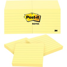 Post-it&reg; Notes Original Lined Notepads - 1200 - 3" x 3" - Square - 100 Sheets per Pad - Ruled - Yellow - Paper - Removable - 12 / Pack