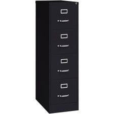 Lorell Vertical file - 4-Drawer - 15" x 25" x 52" - 4 x Drawer(s) for File - Letter - Vertical - Security Lock, Ball-bearing Suspension, Heavy Duty - Black - Steel - Recycled