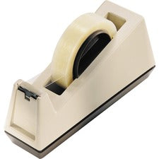 Heavy-duty Weighted Desktop Tape Dispenser, 3" Core, Plastic, Putty/brown