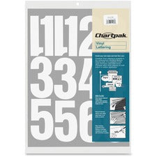 Chartpak Permanent Adhesive Vinyl Numbers - 23 x Numbers Shape - Self-adhesive - Helvetica Style - Easy to Use - 4" Height - White - Vinyl - 1 / Pack