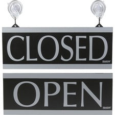 Headline Signs Century Series OPEN/CLOSED Sign - 1 Each - Open/Closed Print/Message - 13" Width - Silver Print/Message Color - Reversible, Suction Cup - Gray