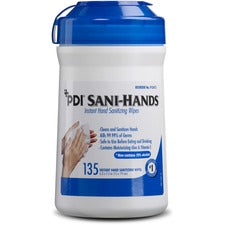 PDI Sani-Hands Instant Hand Sanitizing Wipes - 6" x 7.50" - White - Hygienic, Moisturizing - For Hand, Residential - 135 Per Canister - 12 / Carton