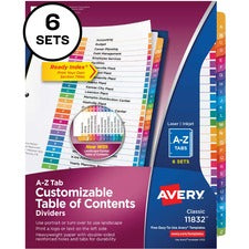 Avery&reg; A-Z Customizable Multicolor TOC Dividers - 156 x Divider(s) - A-Z, Table of Contents - 26 Tab(s)/Set - 8.5" Divider Width x 11" Divider Length - 3 Hole Punched - White Paper Divider - Multicolor Paper Tab(s) - 6 / Pack