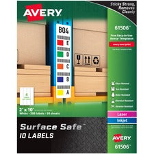 Avery&reg; Surface Safe ID Label - 2" Width x 10" Length - Removable Adhesive - Rectangle - Laser, Inkjet - White - Film - 4 / Sheet - 50 Total Sheets - 200 Total Label(s) - 5
